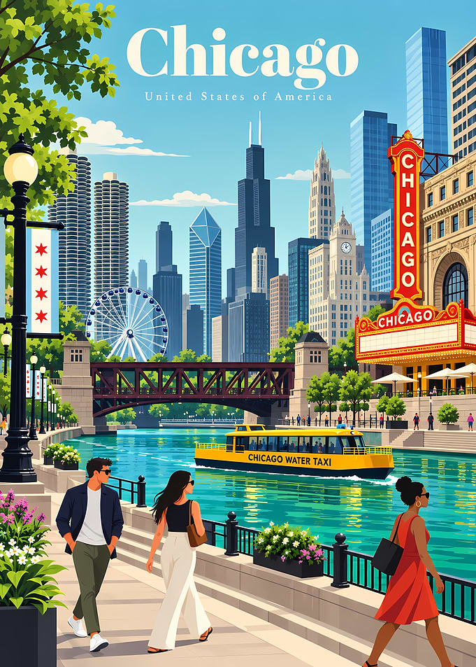 Chicago Cityscape Travel Poster