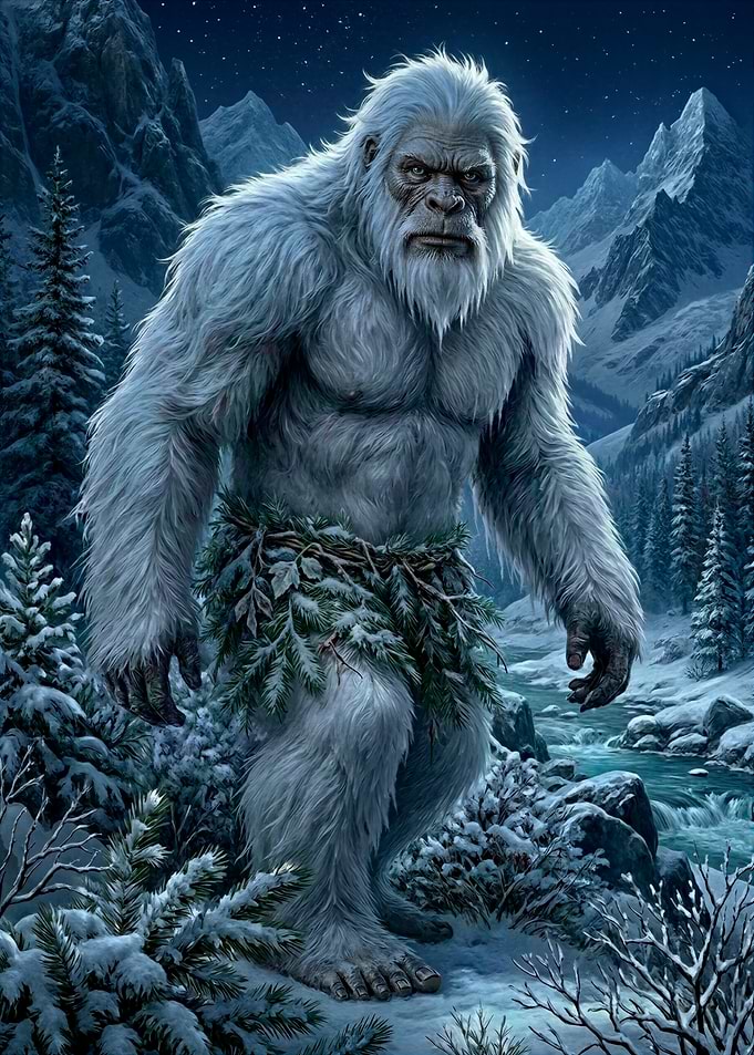 Majestic Yeti in Snowy Mountain Landscape