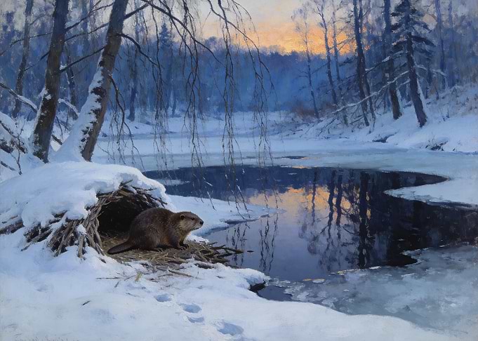 Beaver at Winter Sunset