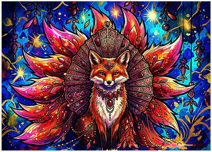 Ornate Nine-Tailed Fox Fantasy Art