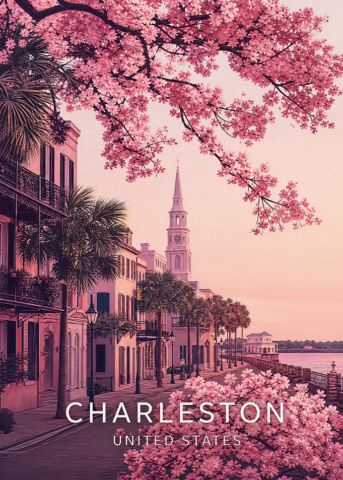 Charleston South Carolina Cherry Blossom Poster