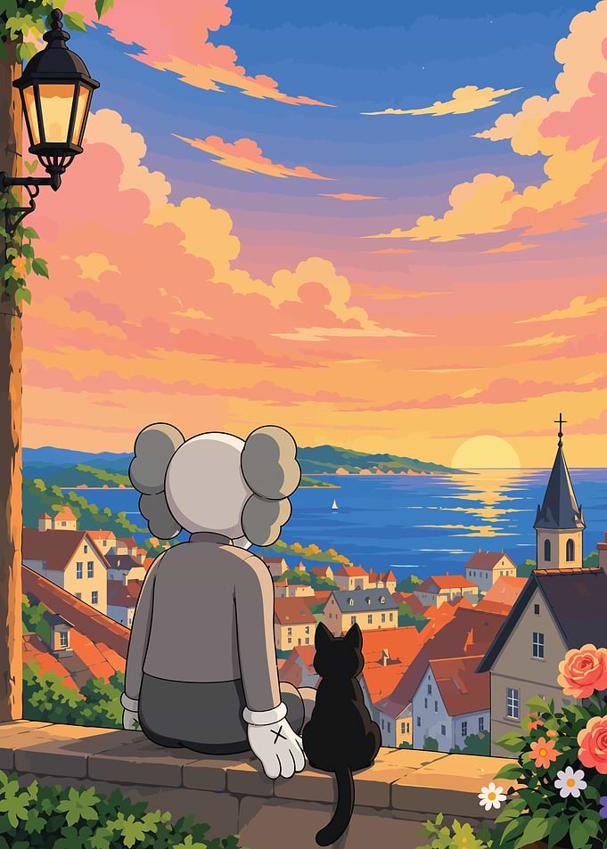 KAWS and Cat Sunset View