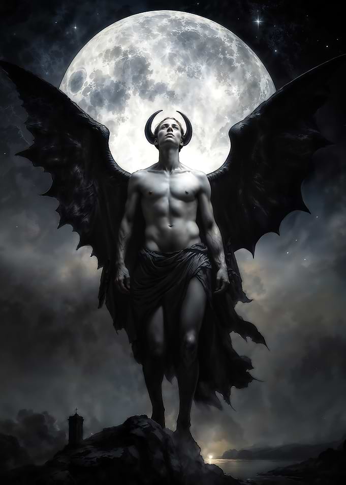 Fallen Angel Under Full Moon