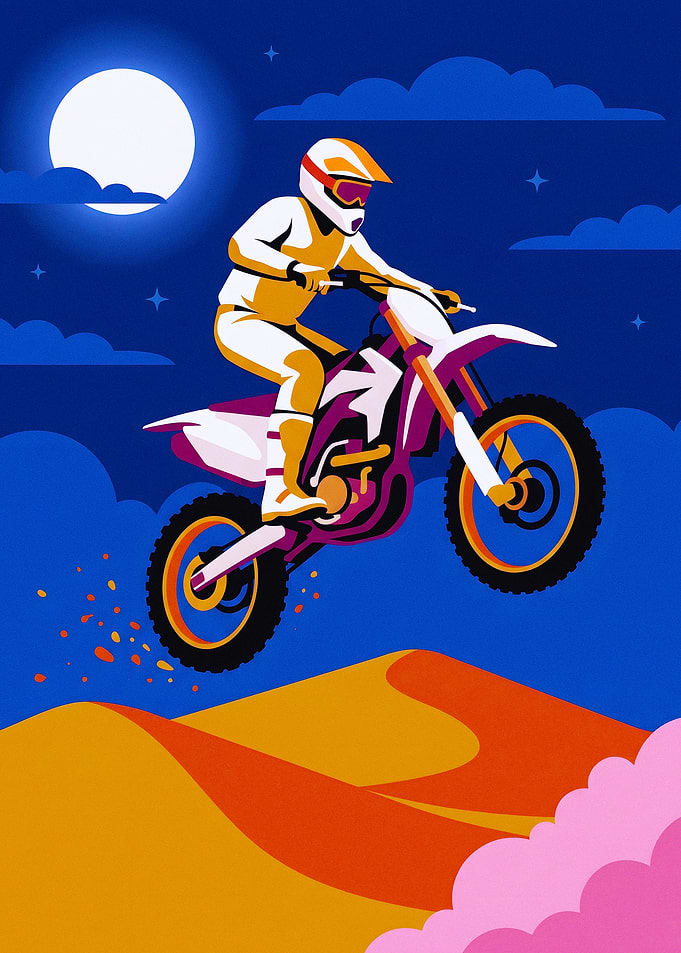 Motocross Rider Jumping Over Dunes