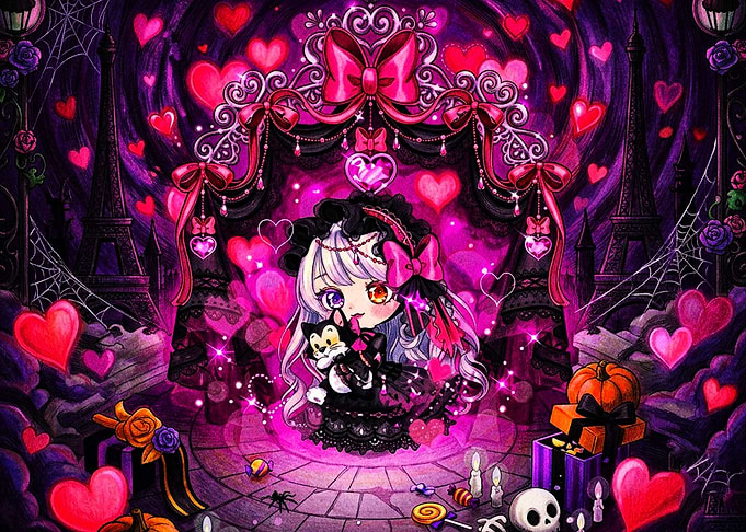 Chibi Gothic Anime Girl with Cat