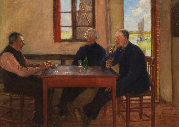 Three Men Conversing in a Tavern