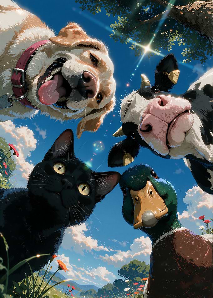 Farm Animals Inspecting Camera