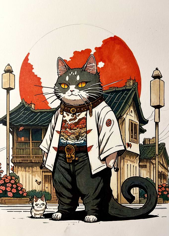 Anthropomorphic Cat Samurai in Japan