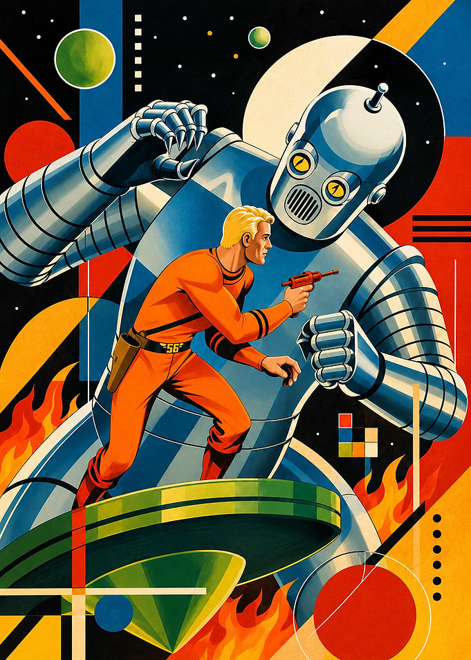Retro Sci-Fi Robot and Hero