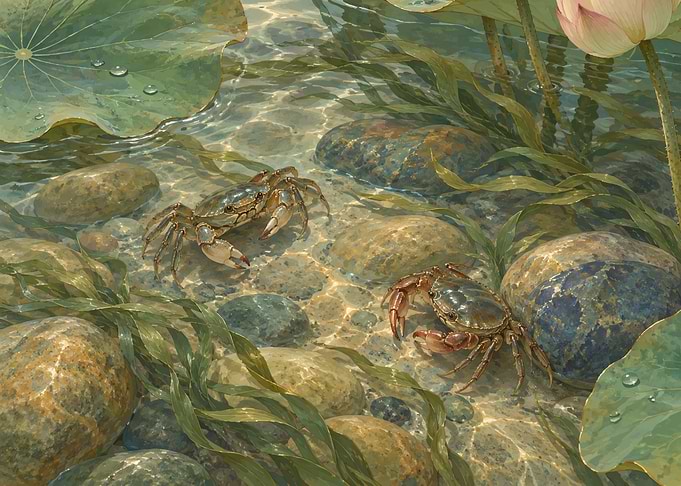 Two Crabs in a Lotus Pond