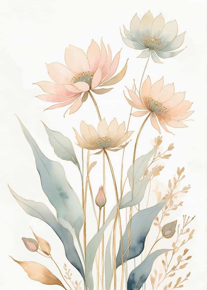 Soft Watercolor Floral Botanical Illustration