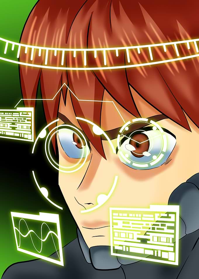 Anime Character with Futuristic HUD Interface