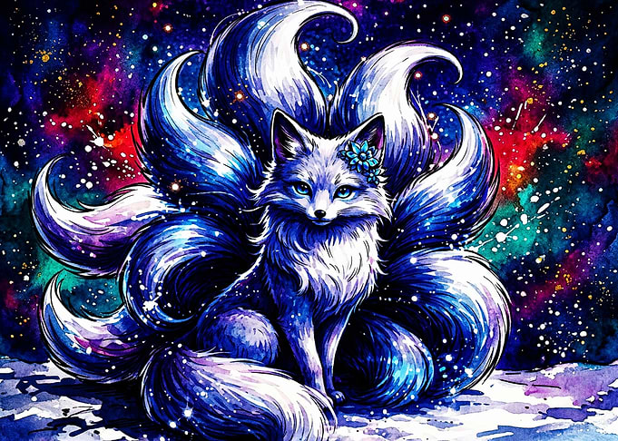 Cosmic Nine-Tailed Fox Fantasy Art