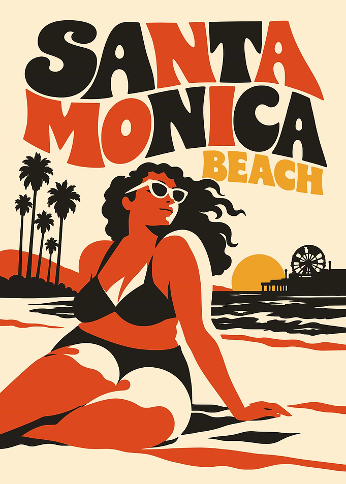 Santa Monica Beach Retro Travel Poster