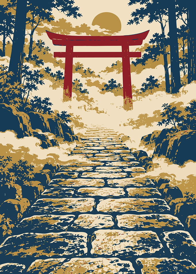 Torii Gate Stone Path Illustration