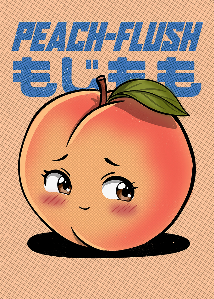 Retro Vintage Kawaii Peach Illustration