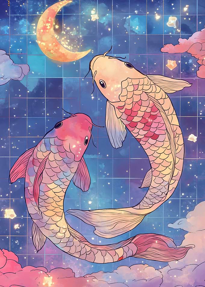 Celestial Koi Fish in Night Sky