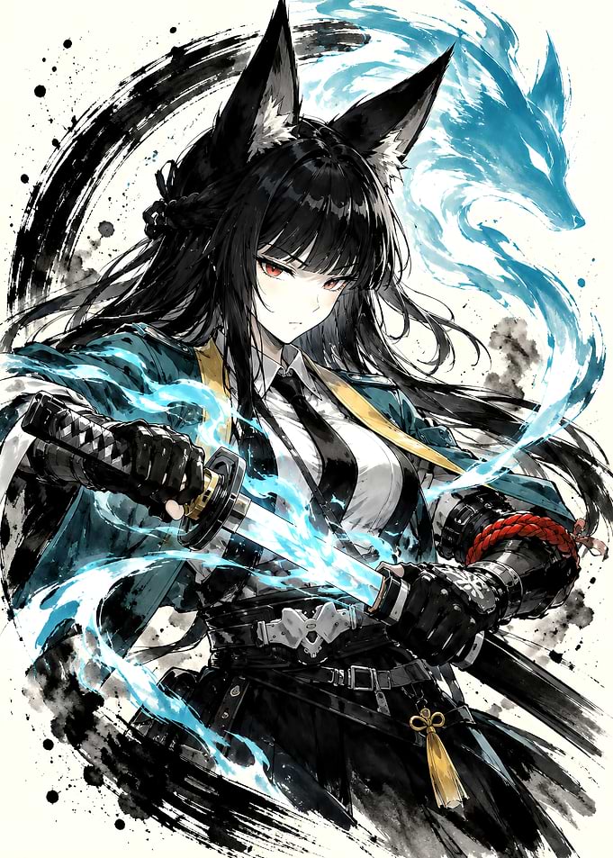Anime Fox Girl Samurai Warrior