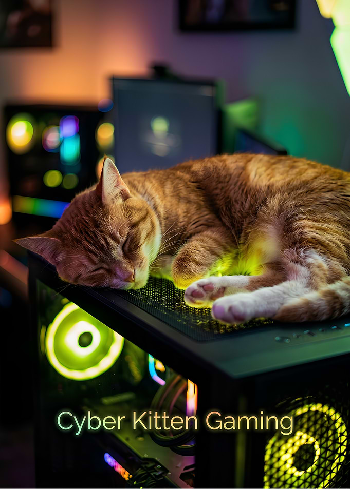 Ginger Cat Sleeping on Gaming PC