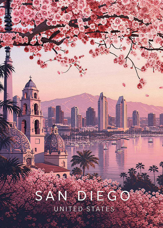 San Diego Cherry Blossom Travel Poster