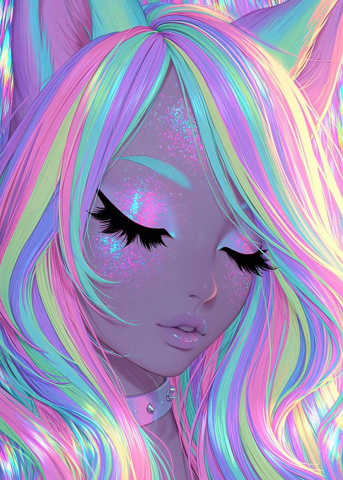 Pastel Rainbow Anime Cat Girl