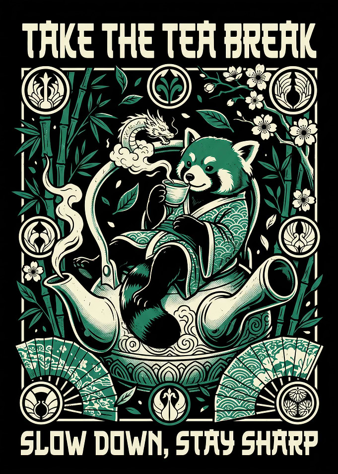 Red Panda Tea Break Illustration