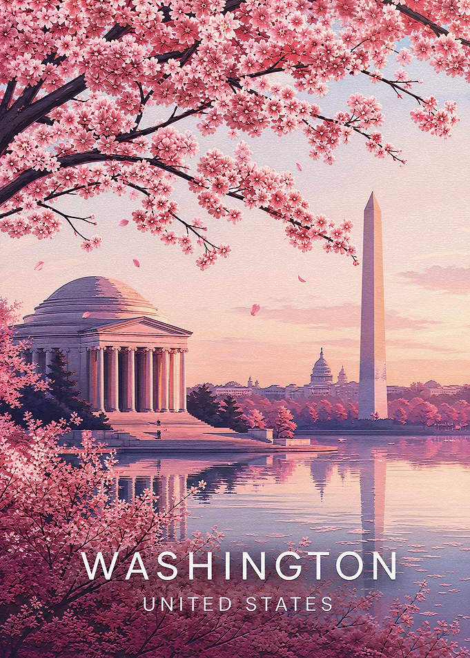 Washington DC Cherry Blossom Travel Poster