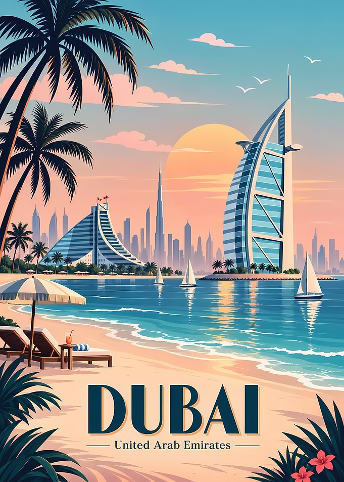 Vintage Style Dubai Travel Poster
