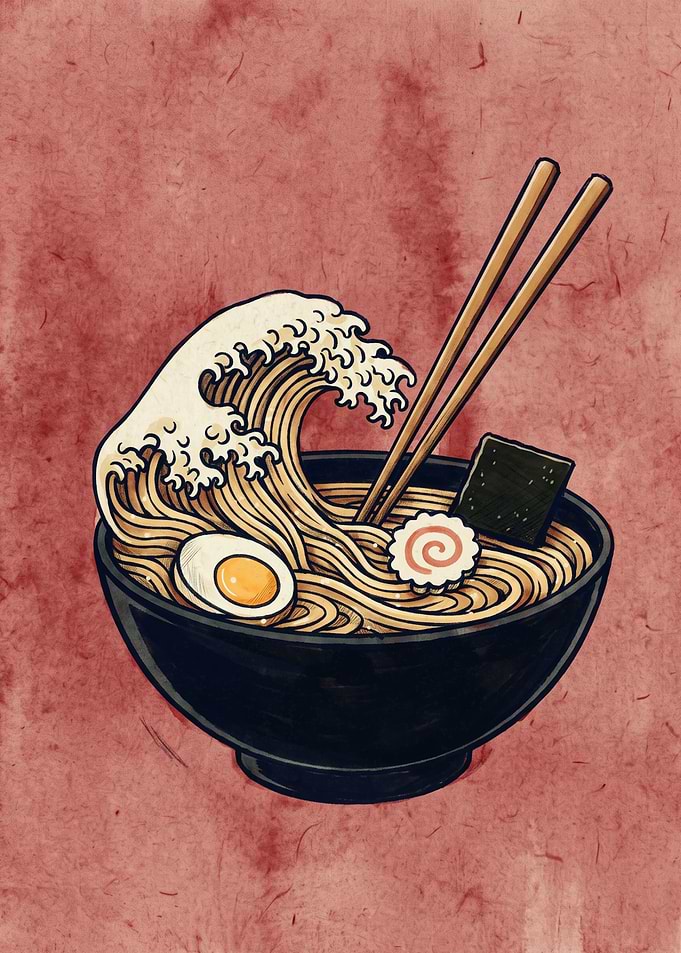 Great Wave Ramen Noodles Japanese Food Art Print