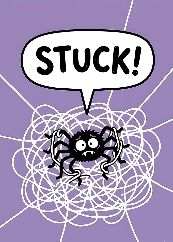 Cute Spider Stuck in Web