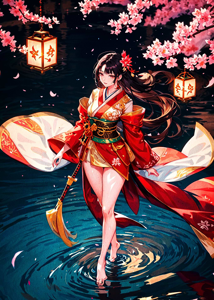 Anime Girl in Red Kimono