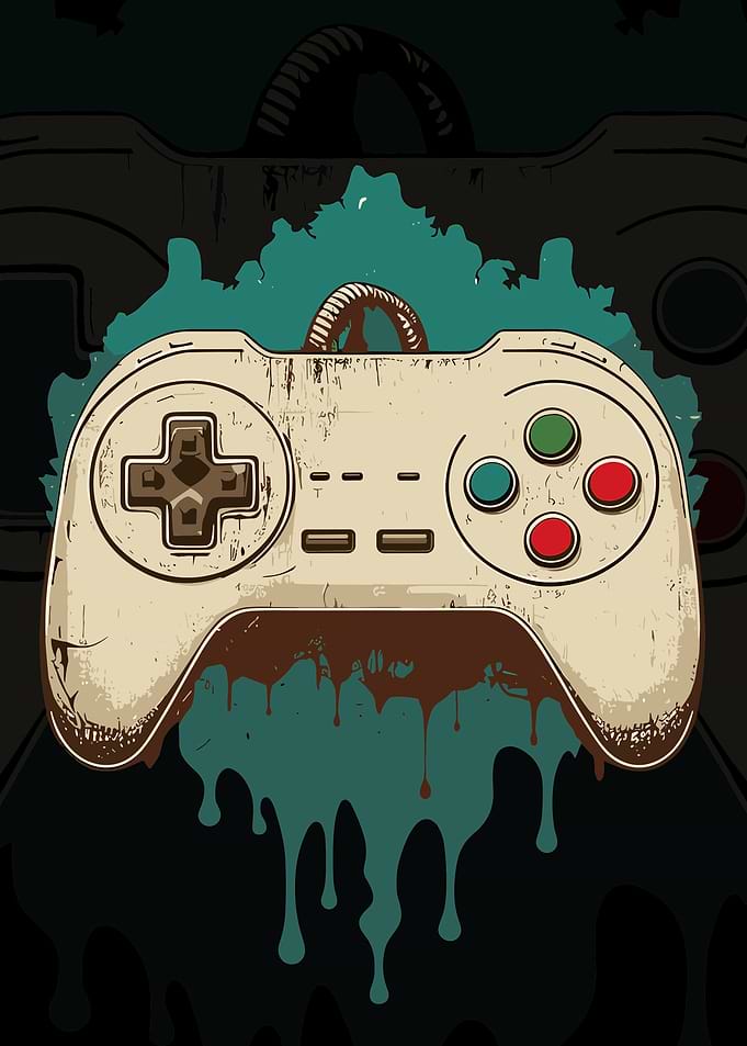 Vintage Retro Gaming Controller Illustration