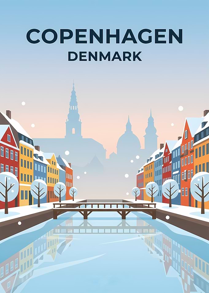 Copenhagen Winter Travel Poster