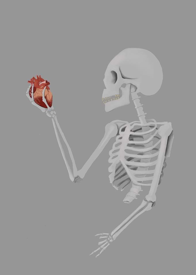 Skeleton Holding a Human Heart