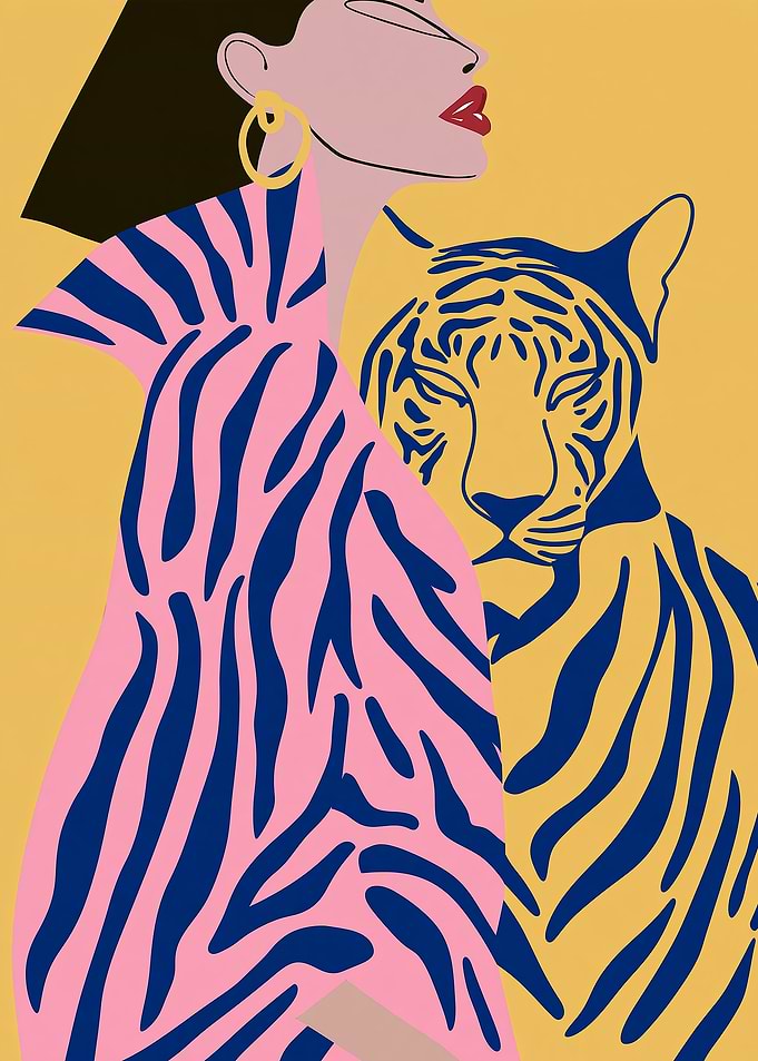 Woman in Zebra Print with Tiger