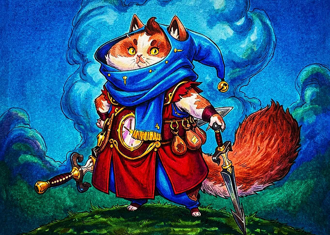 Adventuring Cat Warrior in Fantasy Attire
