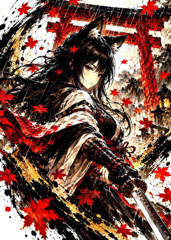 Anime Fox Girl Samurai with Katana