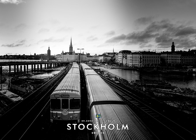 Stockholm Cityscape with Subway Trains
