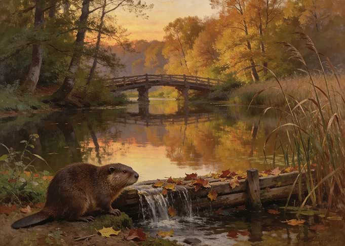 Beaver at Autumn Stream
