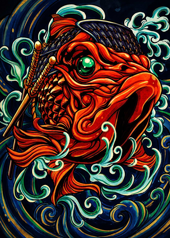 Samurai Koi Fish Warrior Illustration