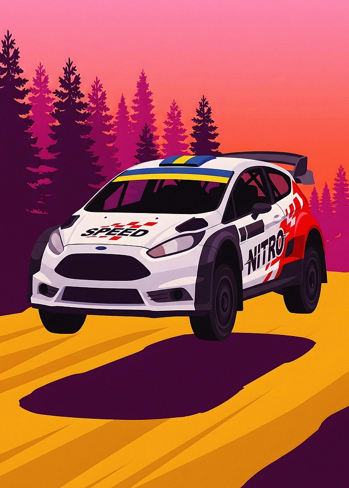 Rally Car Racing at Sunset