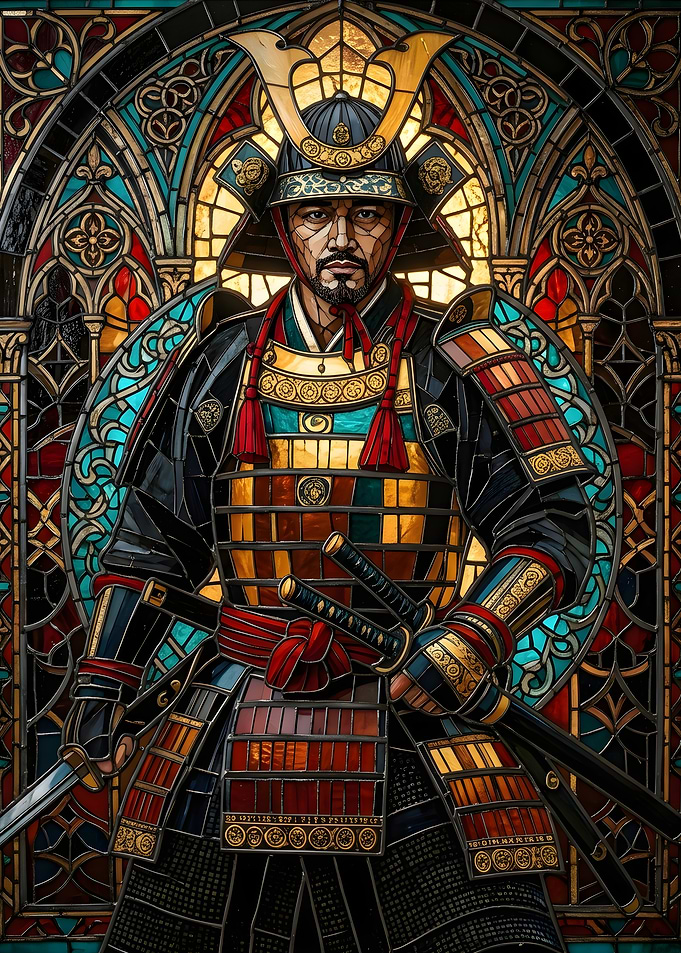 Stained Glass Samurai Warrior Portrait