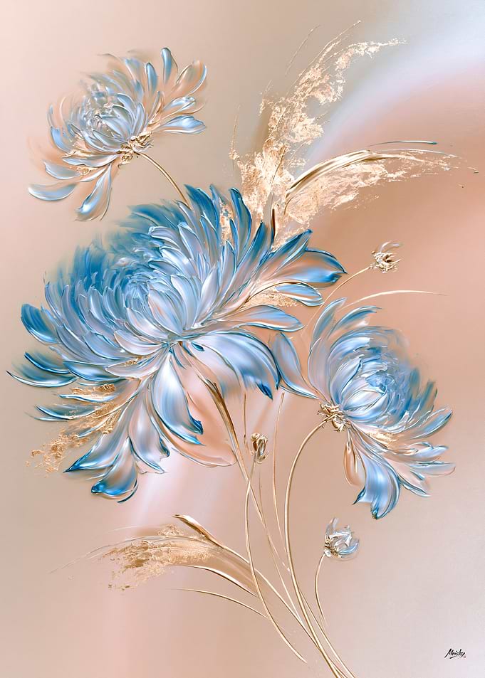 Kiku Chrysanthemum in Azure Gold