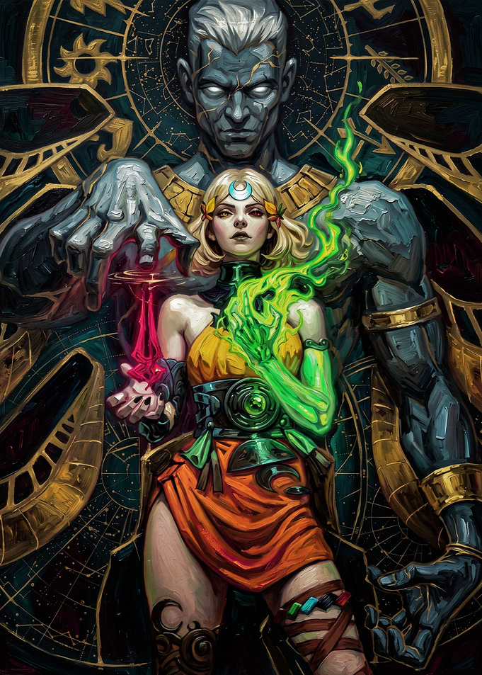 Hades Fantasy Goddess and Stone Guardian