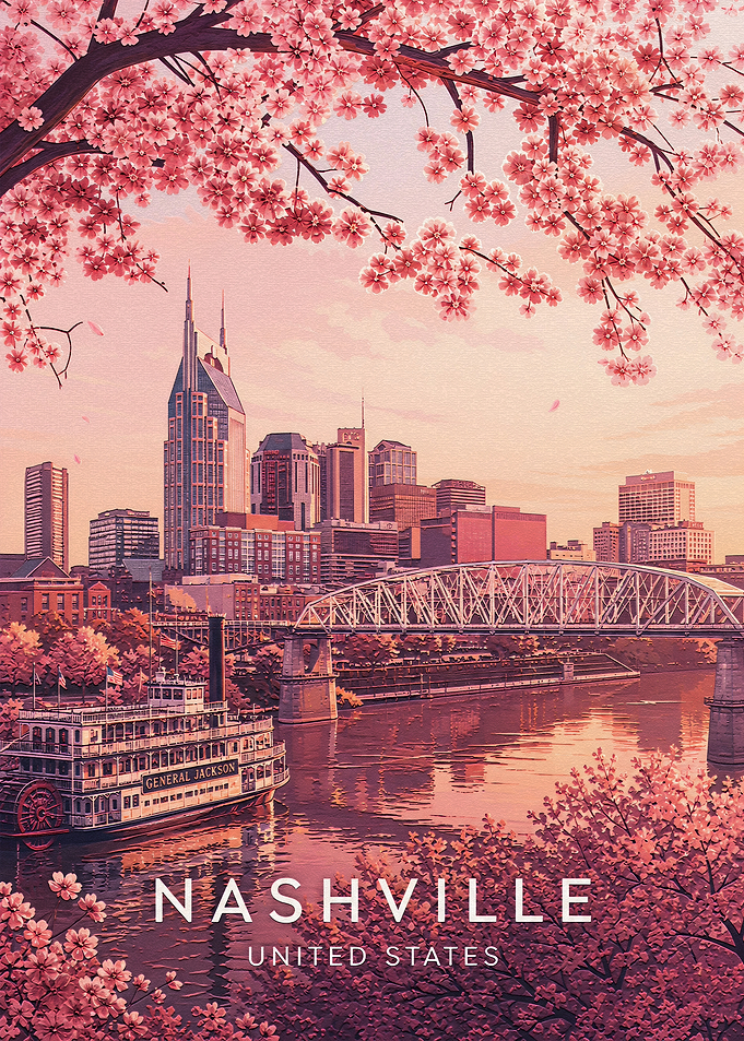 Nashville Skyline with Cherry Blossoms
