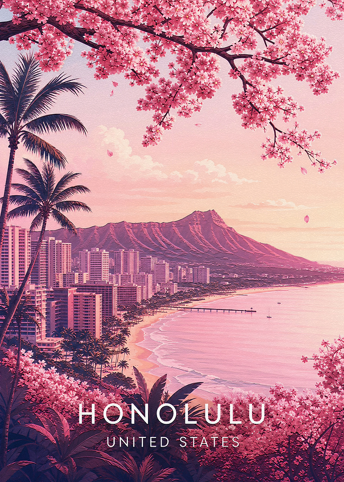 Honolulu Hawaii Travel Poster
