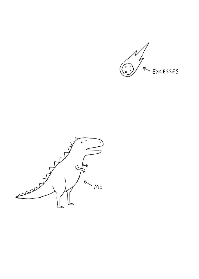 Dinosaur Facing Impending Meteor Cartoon