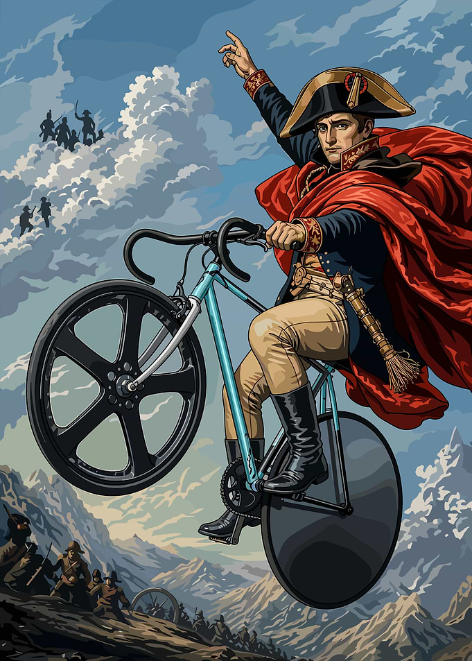 Napoleon Bonaparte Riding a Bicycle