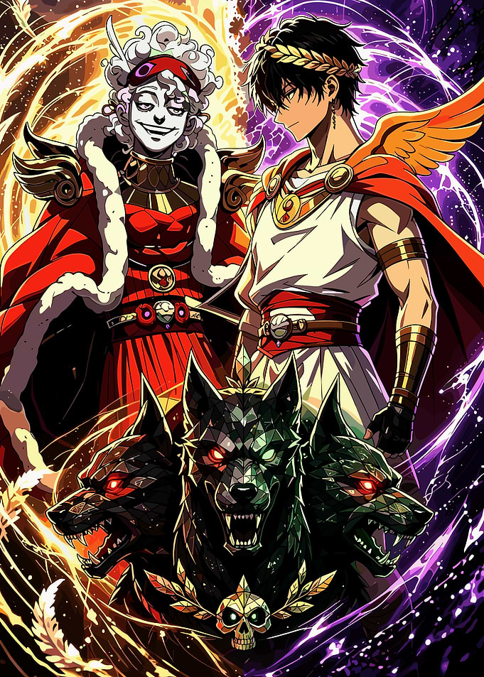 Hades and Zagreus with Cerberus