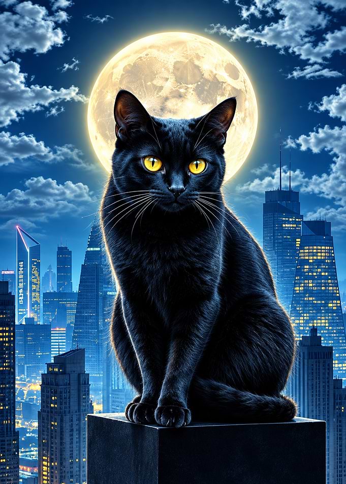 Black Cat Under Full Moon